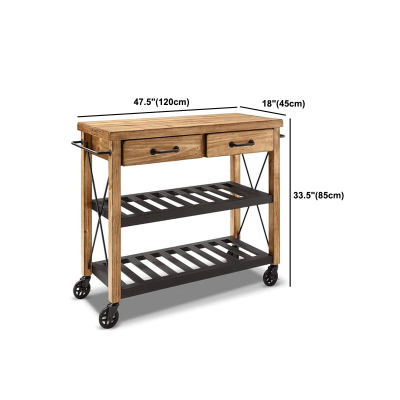 Traditional Rolling Kitchen Cart Wood Rectangular Kitchen Cart for Home Use