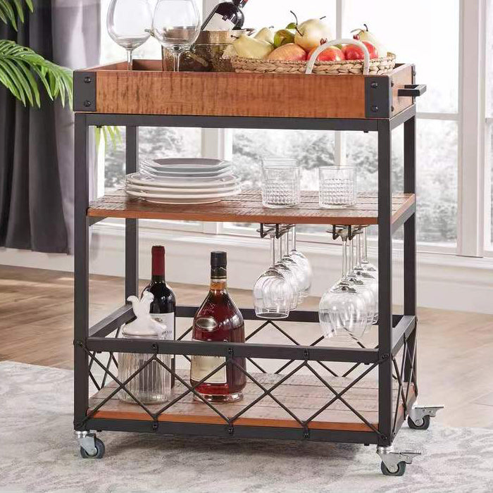 Rolling Industrial Kitchen Trolley Wooden Kitchen Trolley for Restaurant