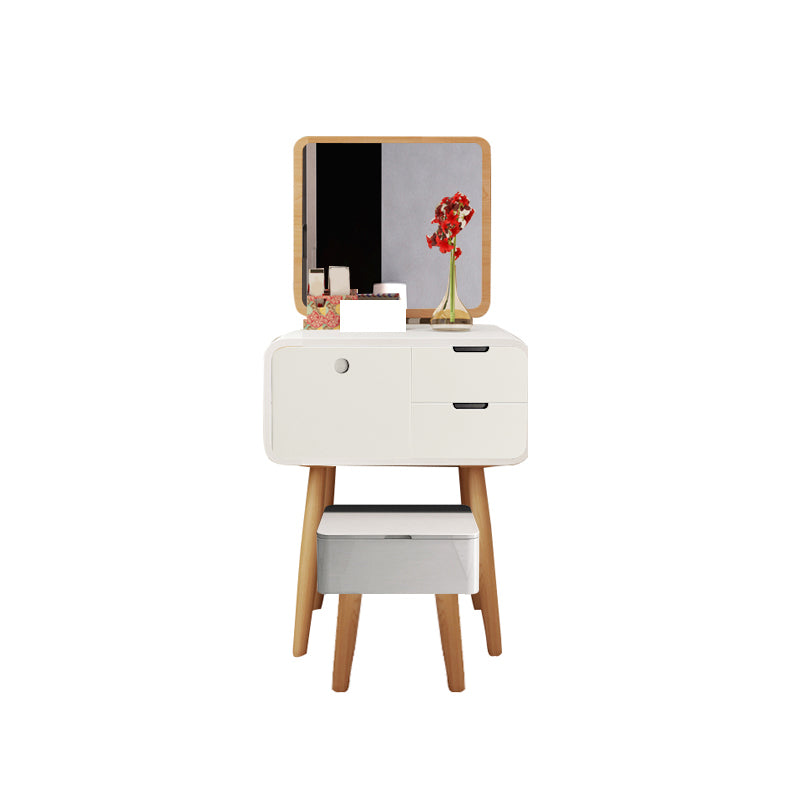 Contemporary Wood Vanity 5 Storage Drawers with Mirror & Stool