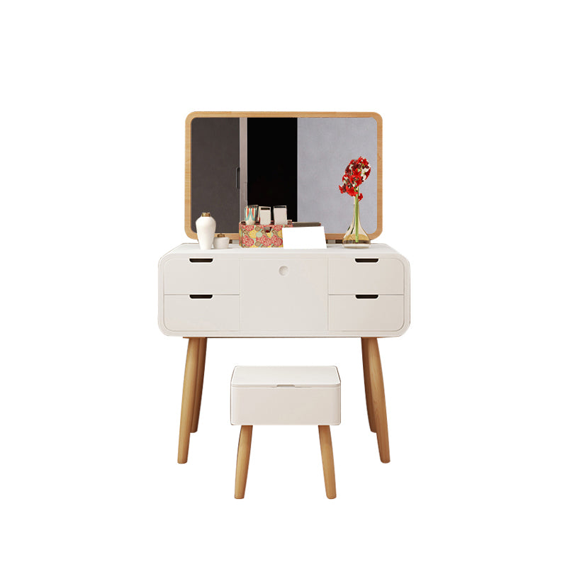 Contemporary Wood Vanity 5 Storage Drawers with Mirror & Stool