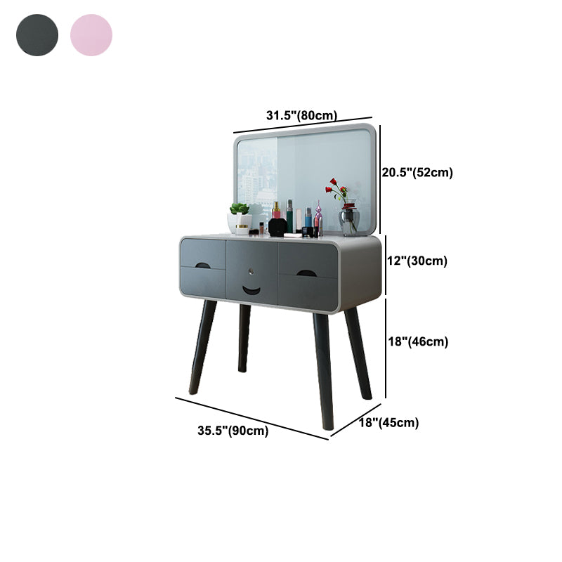 Contemporary Wood Vanity 5 Storage Drawers with Mirror & Stool