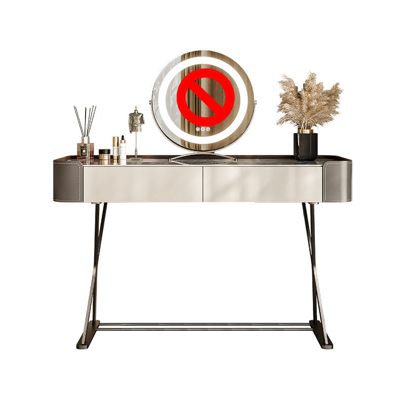 Stone and Metal with Faux Leather Accent Vanity Table, 29.5"