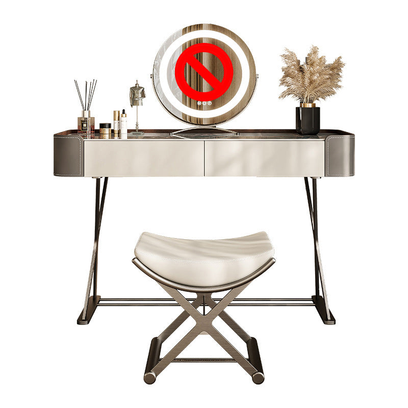 Stone and Metal with Faux Leather Accent Vanity Table, 29.5"