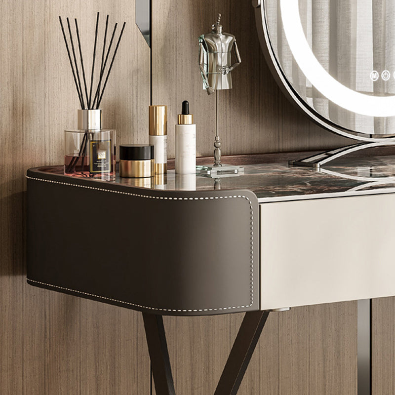 Stone and Metal with Faux Leather Accent Vanity Table, 29.5"