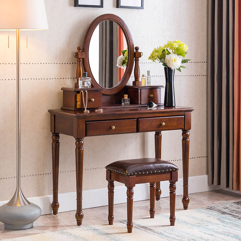 Traditional Wooden Makeup Vanity Desk Table With Drawer in Grand Walnut