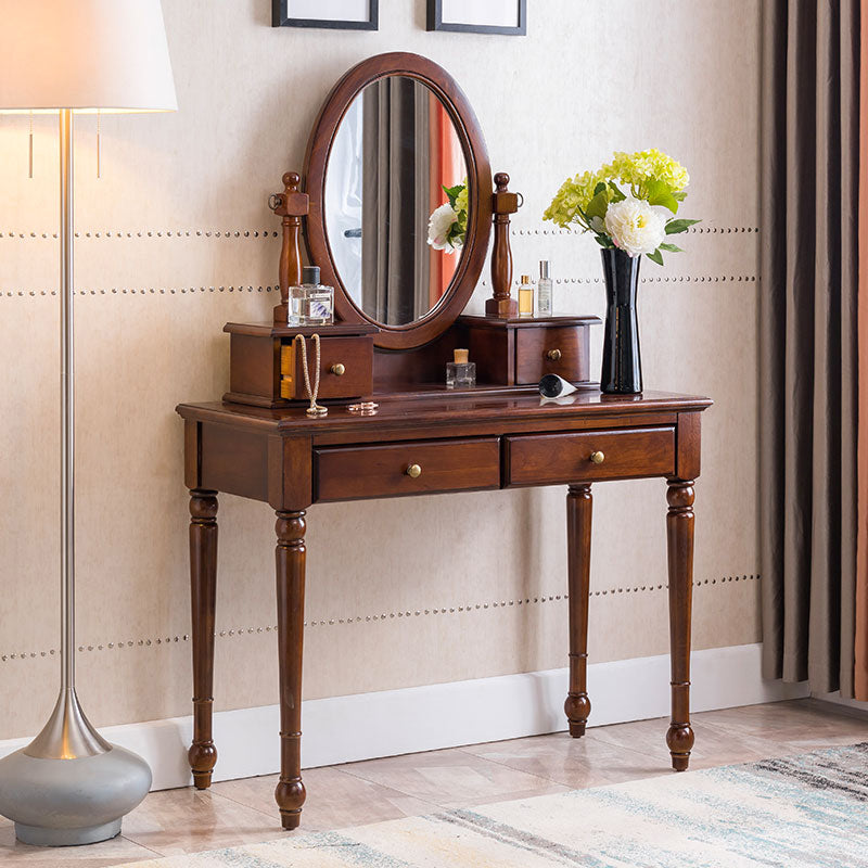 Traditional Wooden Makeup Vanity Desk Table With Drawer in Grand Walnut