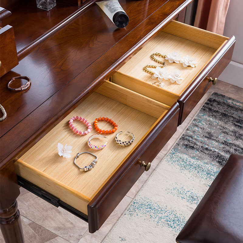 Traditional Wooden Makeup Vanity Desk Table With Drawer in Grand Walnut