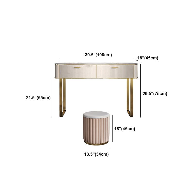 Glam Wood Makeup Counter 2-Drawer Beige Vanity Makeup Table Set for Bedroom