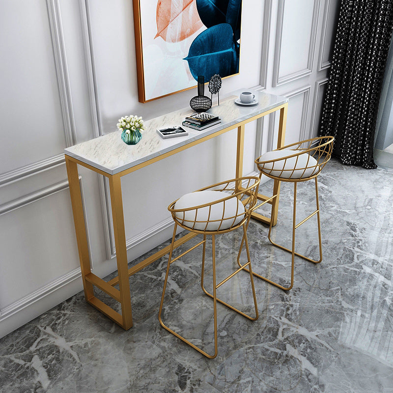 Glam Style Bar Table 42-inch Height Artificial Marble Top and Metal Base Bistro Table