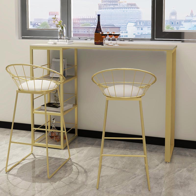 White and Gold Bistro Accent Dining Table Contemporary Indoor Bar Table