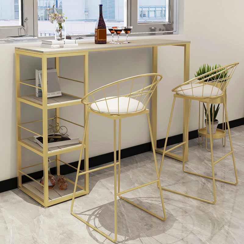 White and Gold Bistro Accent Dining Table Contemporary Indoor Bar Table