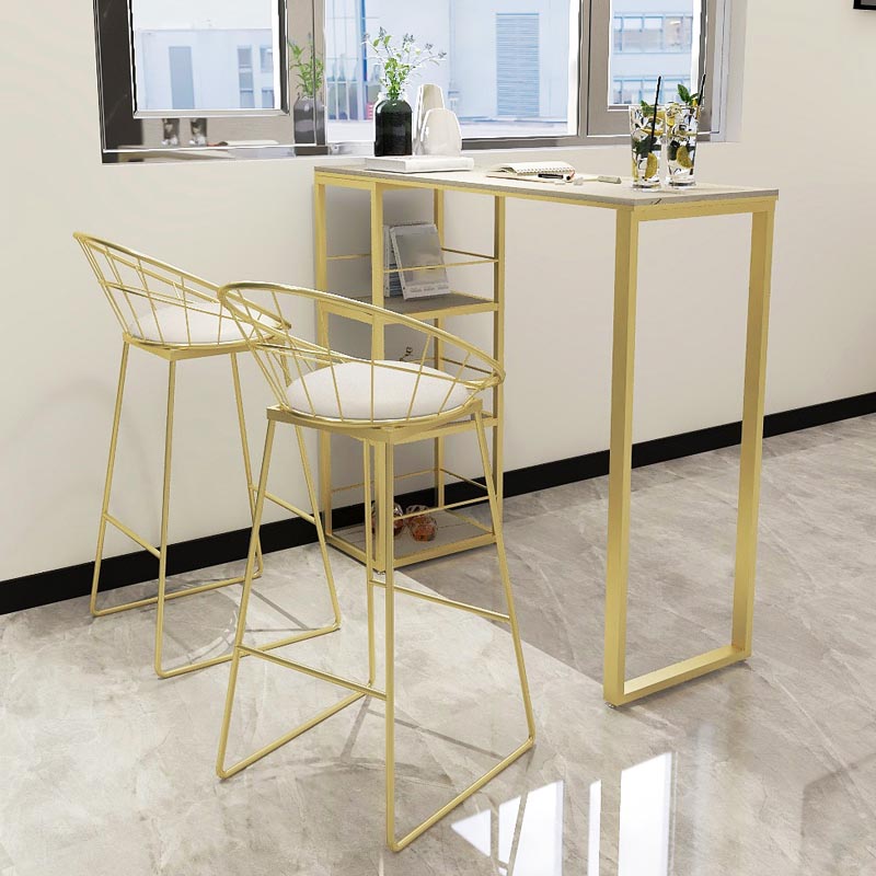 White and Gold Bistro Accent Dining Table Contemporary Indoor Bar Table