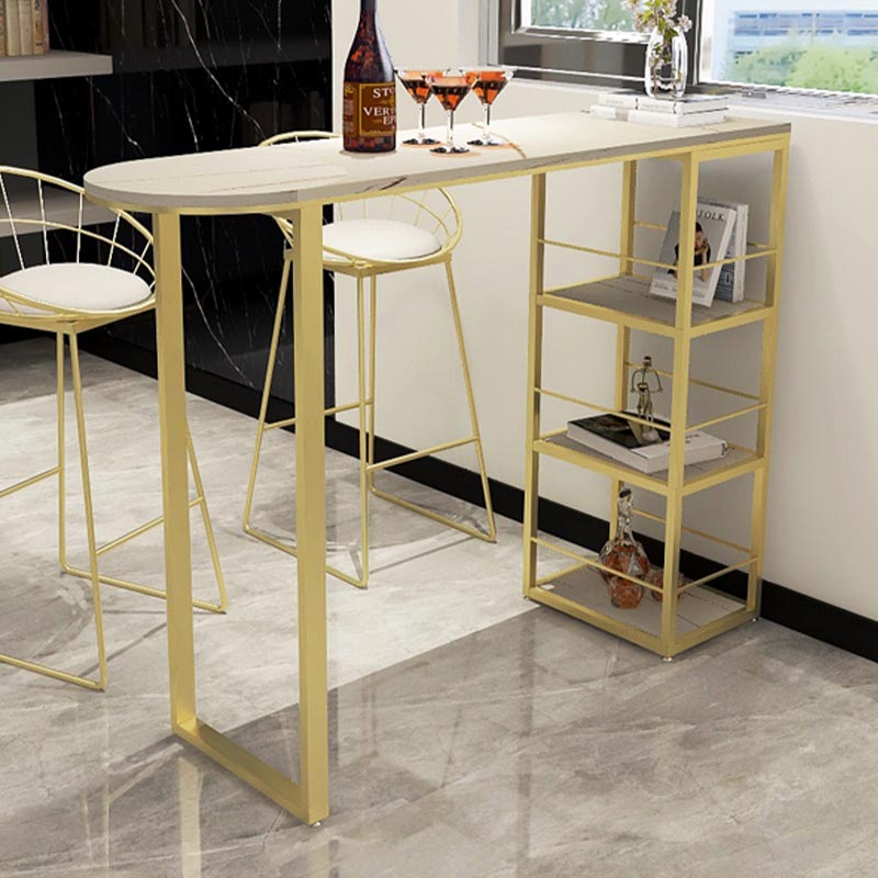 White and Gold Bistro Accent Dining Table Contemporary Indoor Bar Table