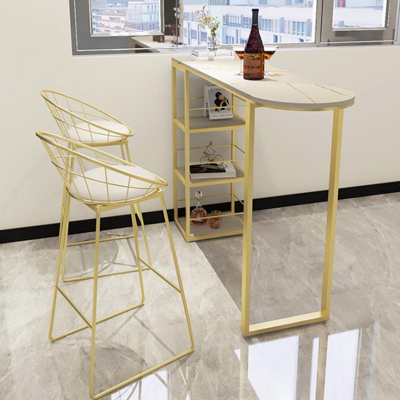 White and Gold Bistro Accent Dining Table Contemporary Indoor Bar Table