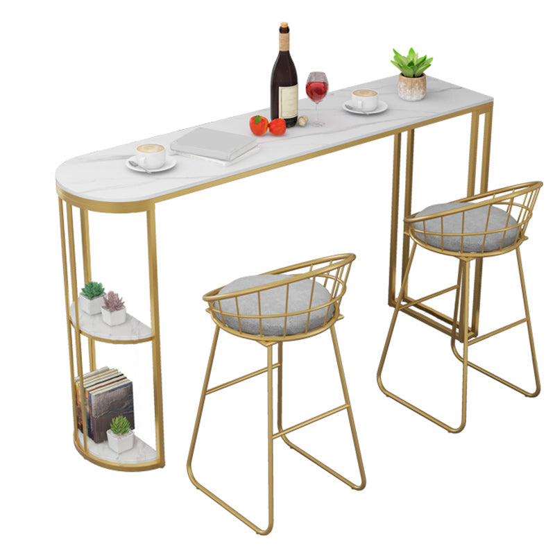 Modern Style Bar Table Stone Top Pub Table with Storage Rack