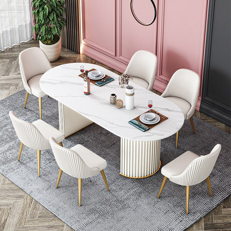 Sintered Stone Oval Dining Table Modern Dining Room Table with Double Pedestal