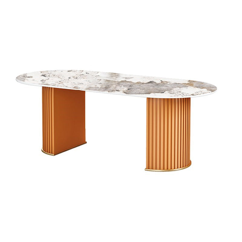 Sintered Stone Oval Dining Table Modern Dining Room Table with Double Pedestal