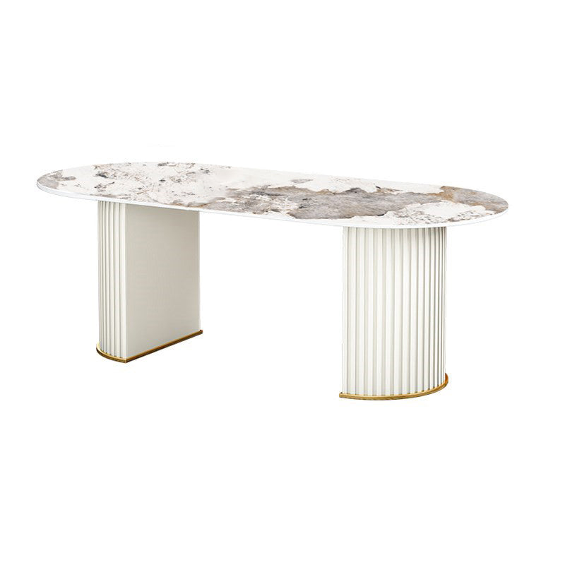 Sintered Stone Oval Dining Table Modern Dining Room Table with Double Pedestal