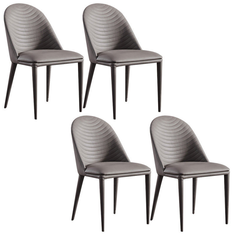 Contemporary Faux Leather Dining Side Chairs Metal Armless Dining Chairs