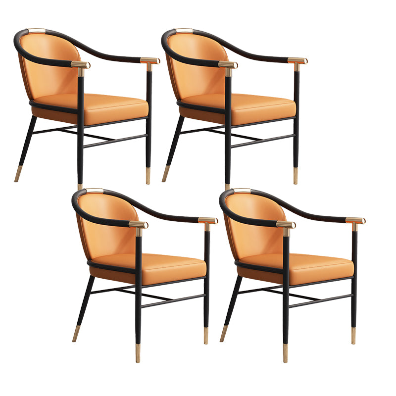 Glam Faux Leather Dining Chairs Metal Arm Dining Room Chairs for Home Use