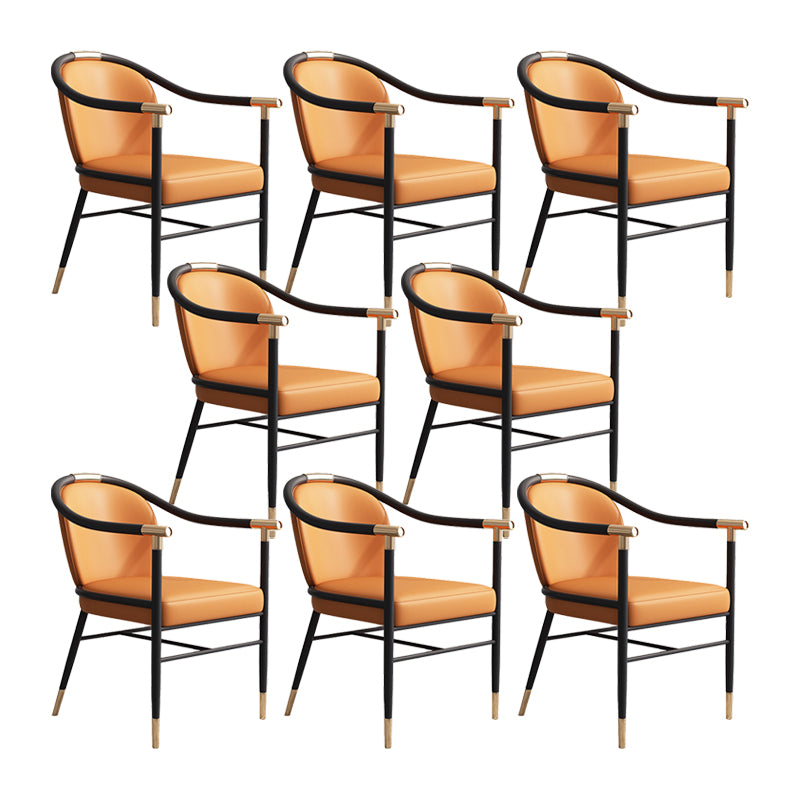 Glam Faux Leather Dining Chairs Metal Arm Dining Room Chairs for Home Use