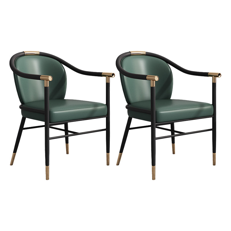 Glam Faux Leather Dining Chairs Metal Arm Dining Room Chairs for Home Use