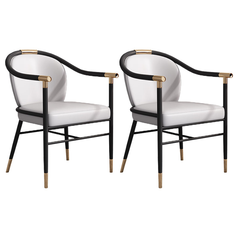 Glam Faux Leather Dining Chairs Metal Arm Dining Room Chairs for Home Use