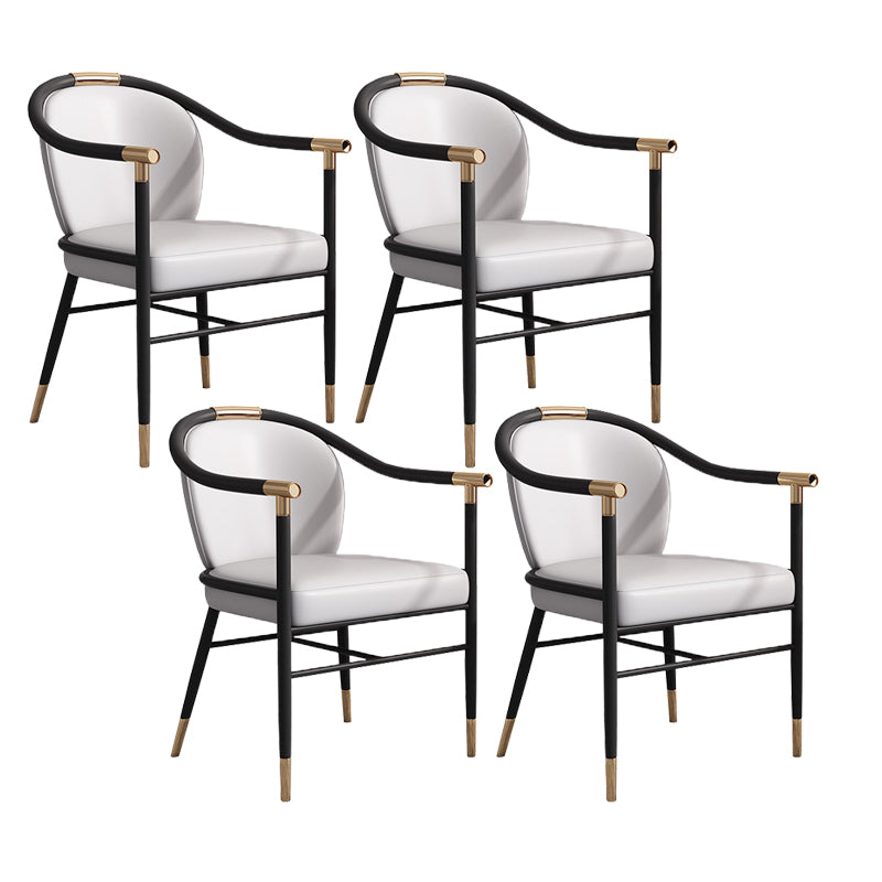 Glam Faux Leather Dining Chairs Metal Arm Dining Room Chairs for Home Use