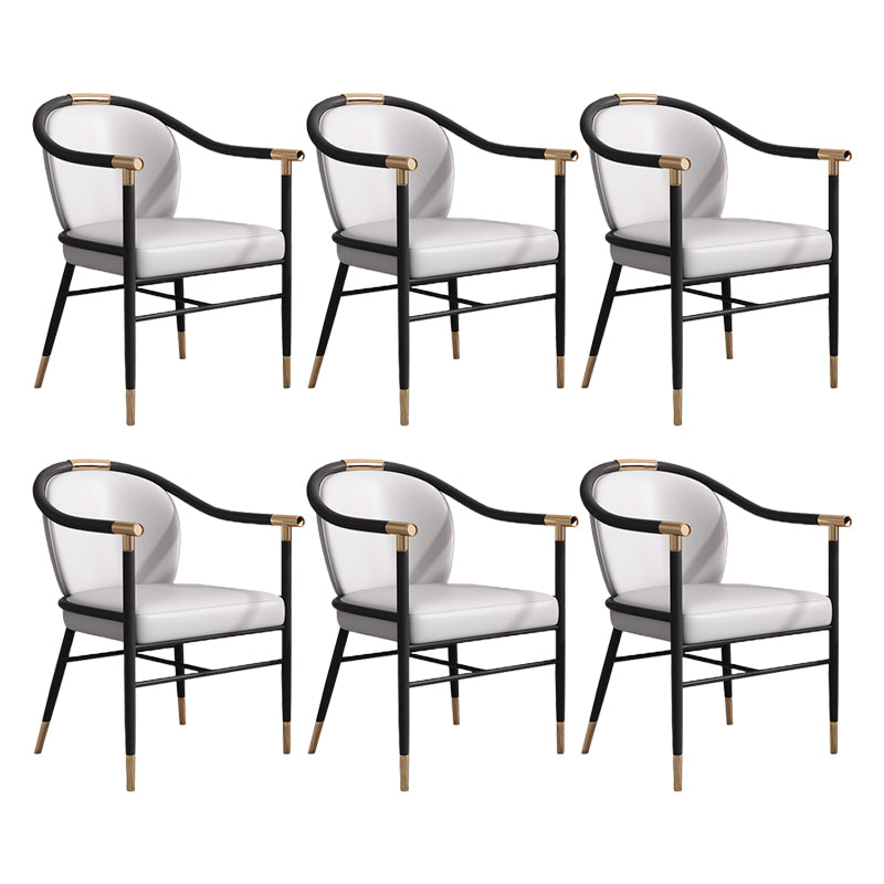 Glam Faux Leather Dining Chairs Metal Arm Dining Room Chairs for Home Use