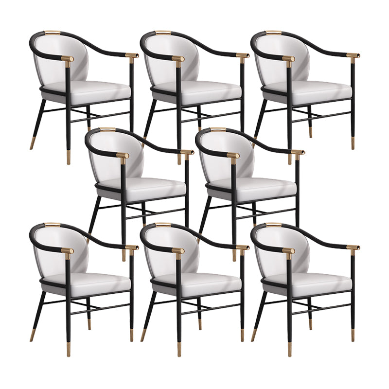 Glam Faux Leather Dining Chairs Metal Arm Dining Room Chairs for Home Use