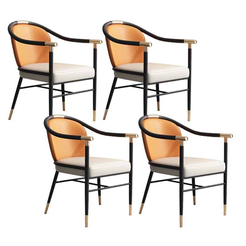 Glam Faux Leather Dining Chairs Metal Arm Dining Room Chairs for Home Use