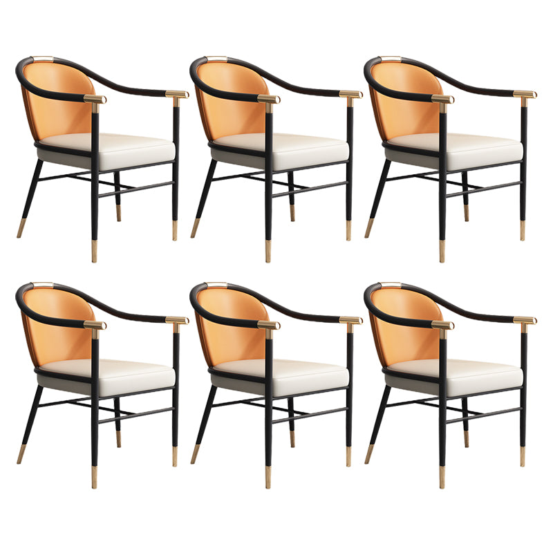 Glam Faux Leather Dining Chairs Metal Arm Dining Room Chairs for Home Use