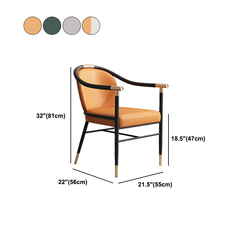 Glam Faux Leather Dining Chairs Metal Arm Dining Room Chairs for Home Use