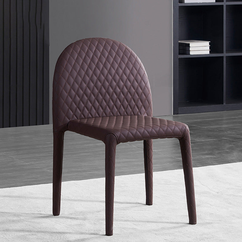 Minimalist Solid Back Armless Dining Chair Leather Dining Chair for Home