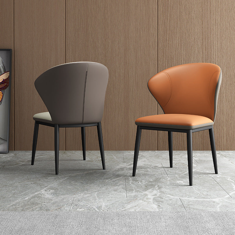 Minimalist Wingback Armless Dining Chair Faux Leather Side Chair