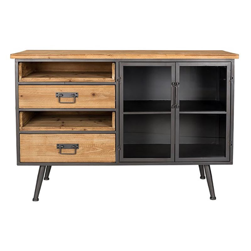 Dining Server Modern Solid Wood and Metal Sideboard with Drawers and Cabinets