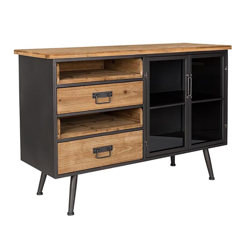 Dining Server Modern Solid Wood and Metal Sideboard with Drawers and Cabinets