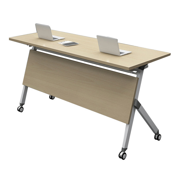 Contemporary Style Engineered Wood Desk Folding Trestle Base Desk with Caster Wheels