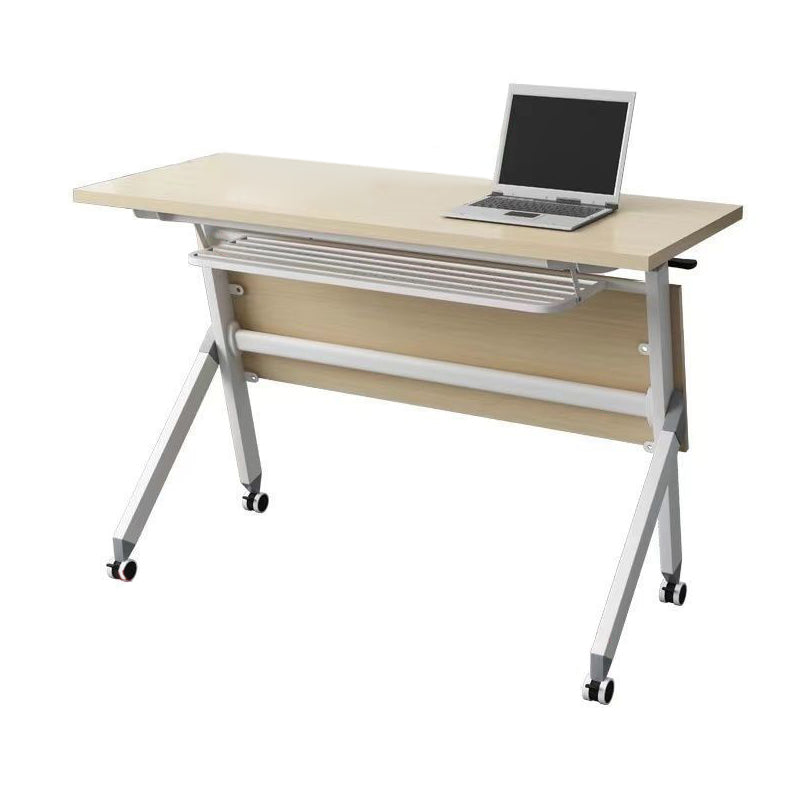 Contemporary Style Engineered Wood Desk Folding Trestle Base Desk with Caster Wheels