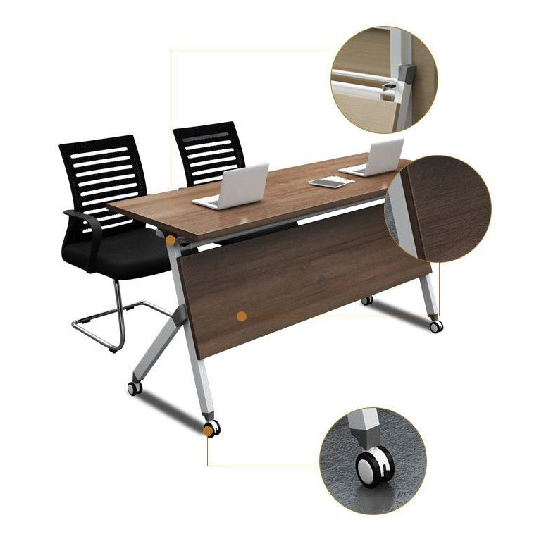 Contemporary Style Engineered Wood Desk Folding Trestle Base Desk with Caster Wheels