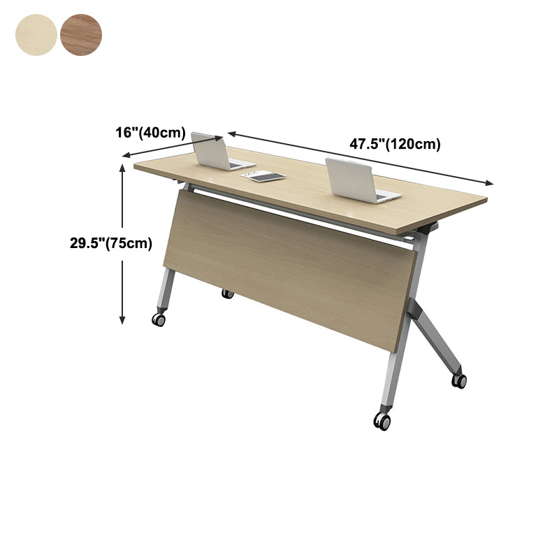 Contemporary Style Engineered Wood Desk Folding Trestle Base Desk with Caster Wheels