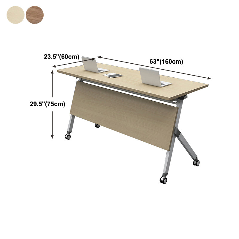 Contemporary Style Engineered Wood Desk Folding Trestle Base Desk with Caster Wheels