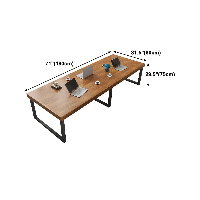 Contemporary Brown Solid Wood Desk Rectangle Desk with Metal Base for Office