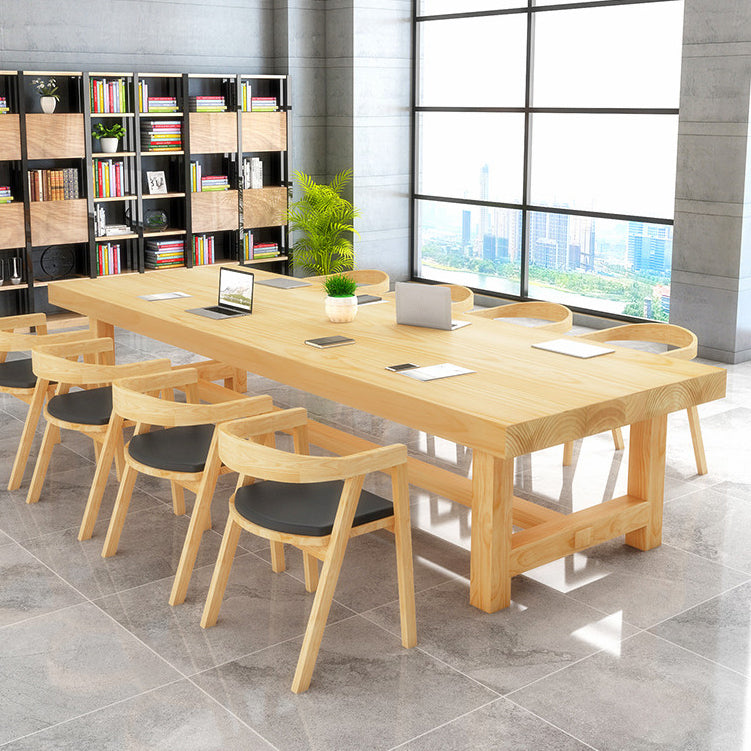 Modern Rectangle Office Table Solid Wood Trestle Base Meeting Desk