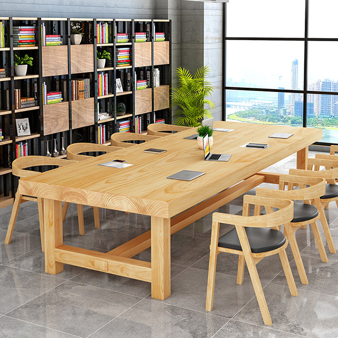 Modern Rectangle Office Table Solid Wood Trestle Base Meeting Desk