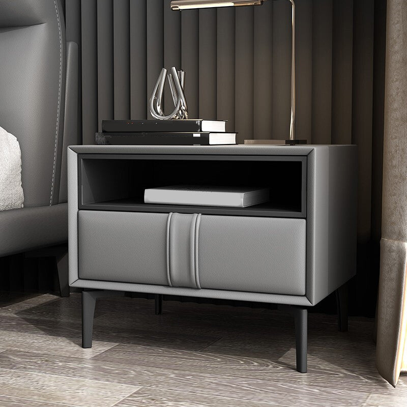 Modern Faux Leather 1/2 - Drawer Nightstand 18.5" Tall Nightstand