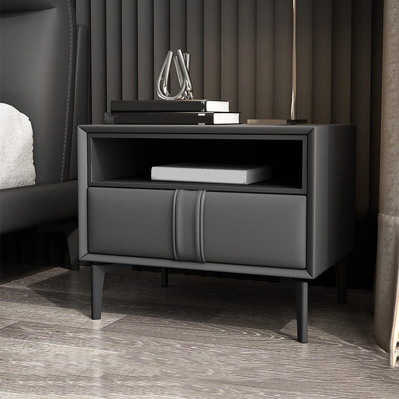 Modern Faux Leather 1/2 - Drawer Nightstand 18.5" Tall Nightstand