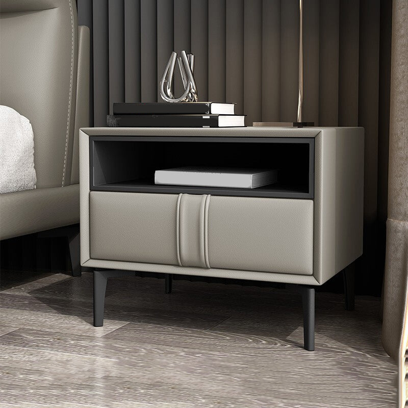 Modern Faux Leather 1/2 - Drawer Nightstand 18.5" Tall Nightstand