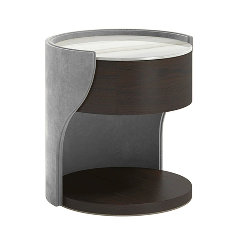 Faux Leather Nightstand 1 - Drawer Nightstand with Wood Accents