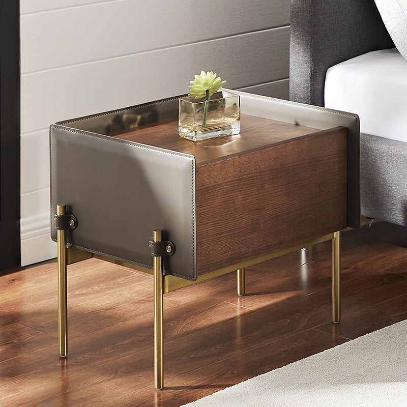 Contemporary Faux Leather Nightstand 1 - Drawer Nightstand with Wood Accents